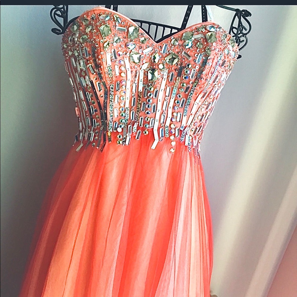 Coral Sweetheart Rhinestone Formal Dress
